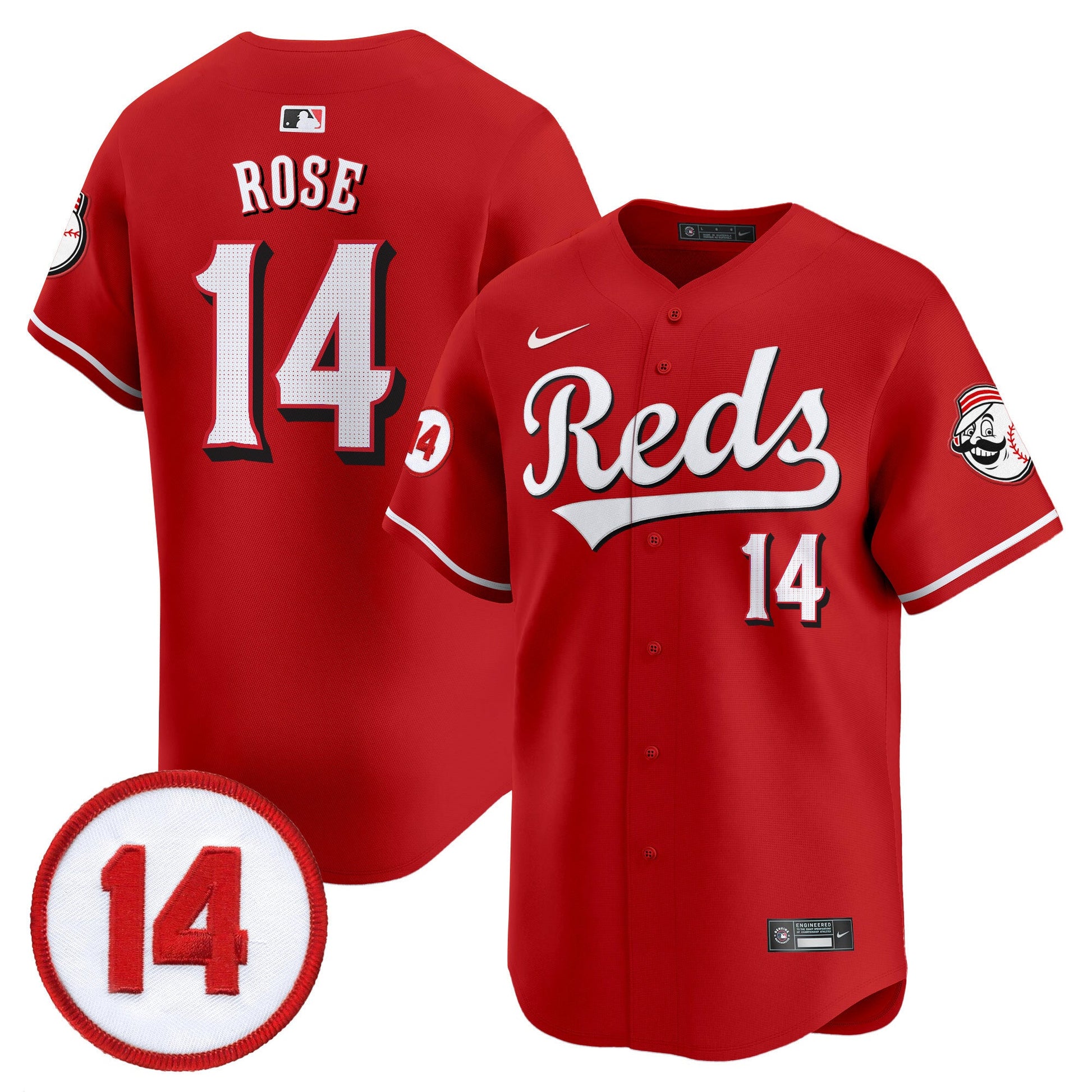 Men's Cincinnati Reds Pete Rose Patch Vapor Premier Limited Jersey - All Stitched
