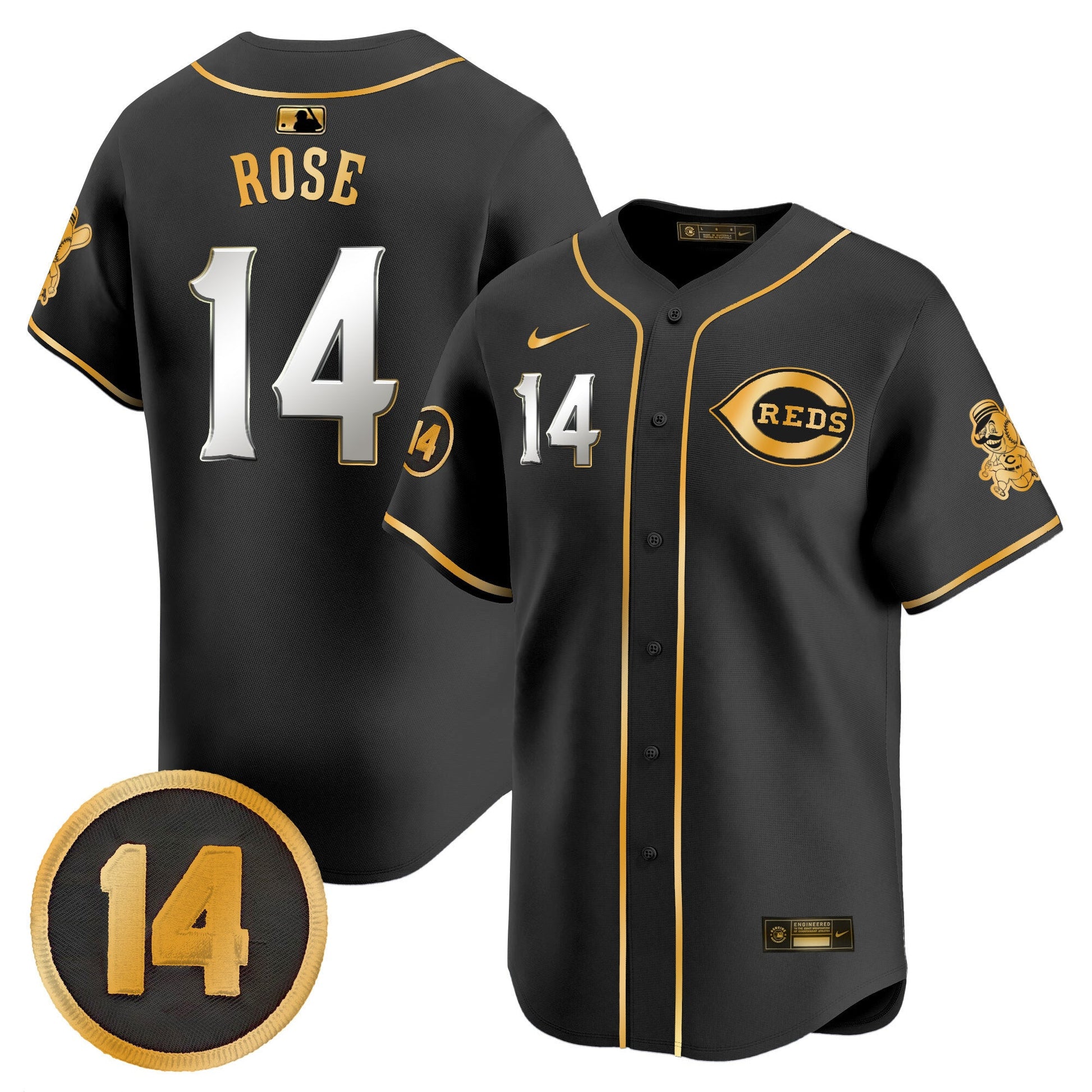 Men's Cincinnati Reds Pete Rose Patch Vapor Premier Limited Jersey - All Stitched