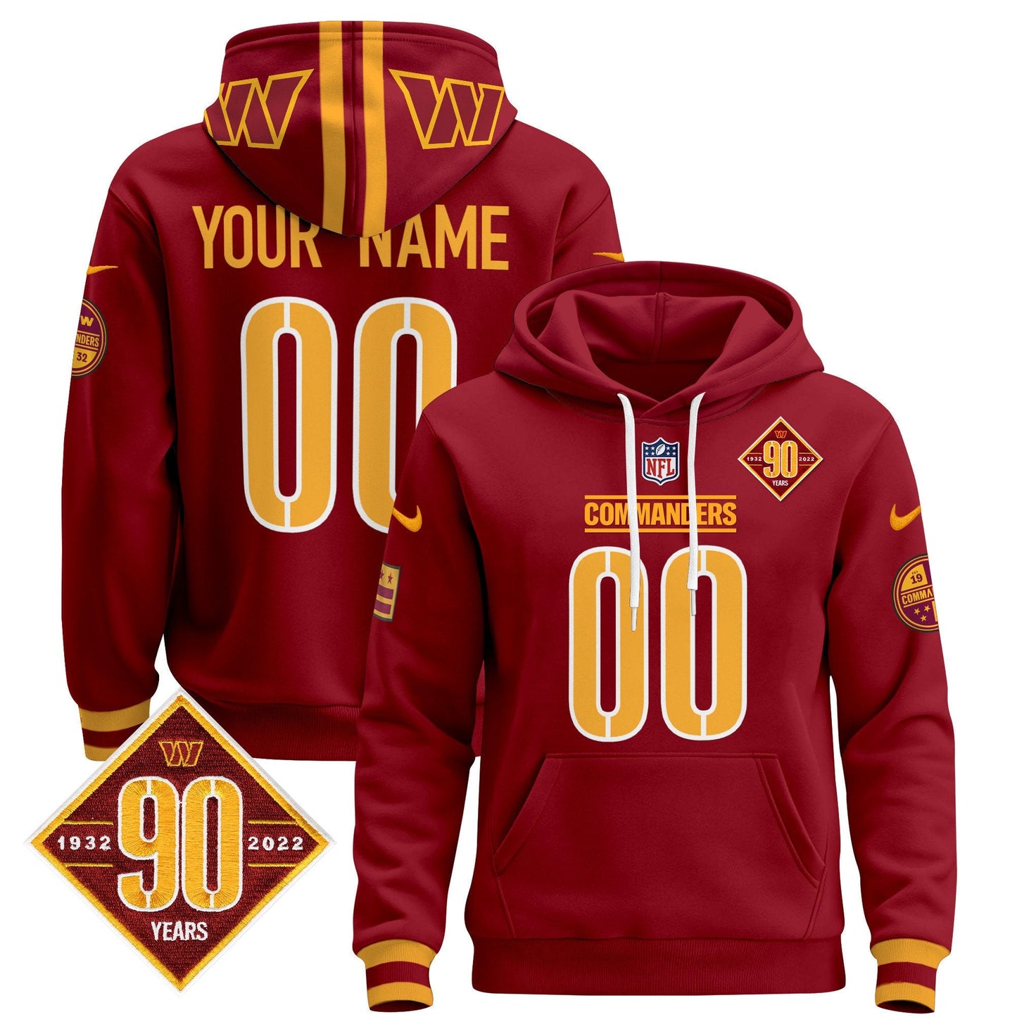 Washington Commanders 2024 Custom Pullover Hoodie - All Stitched
