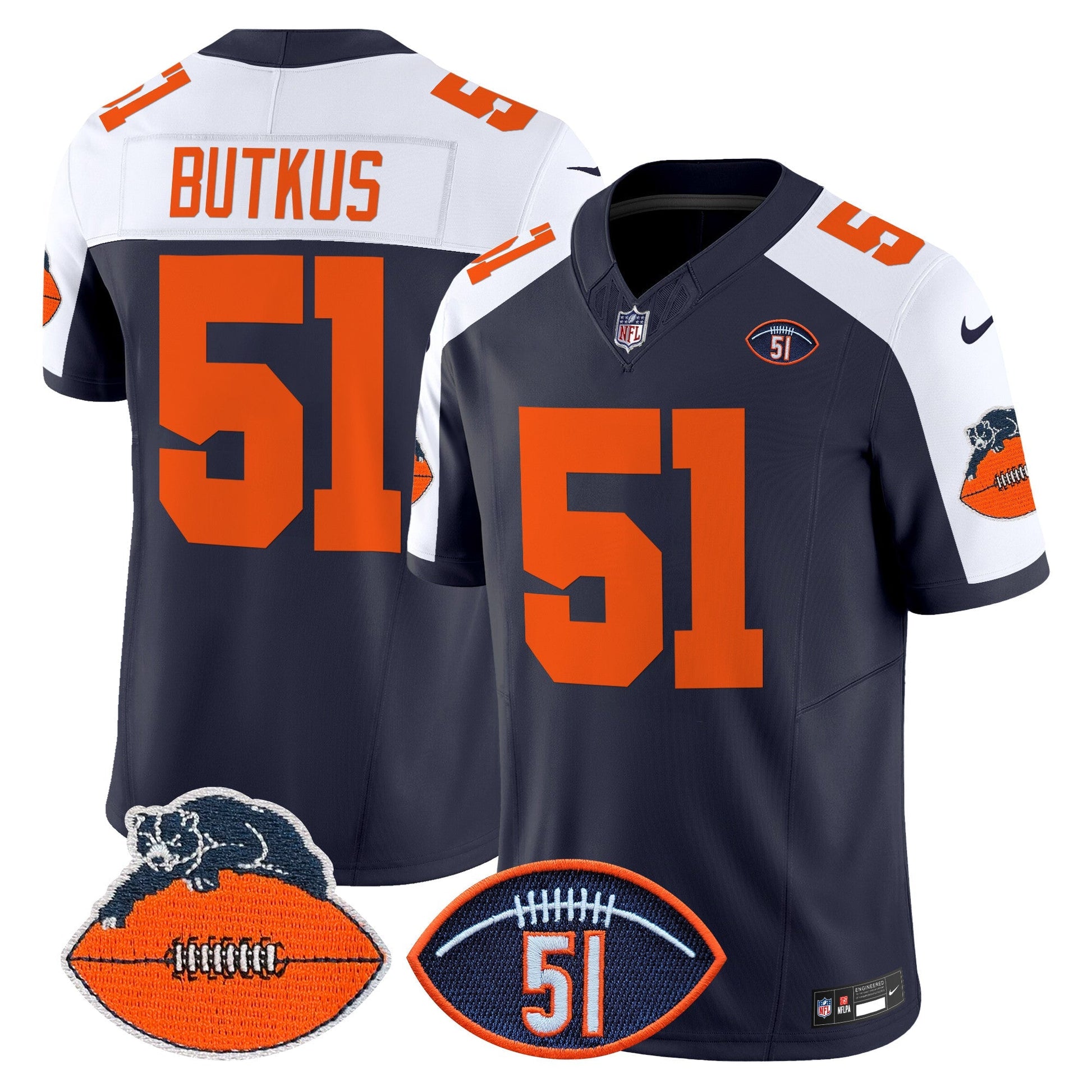 CHI Dick Butkus Patch Throwback Vapor Limited Jersey - All Stitched
