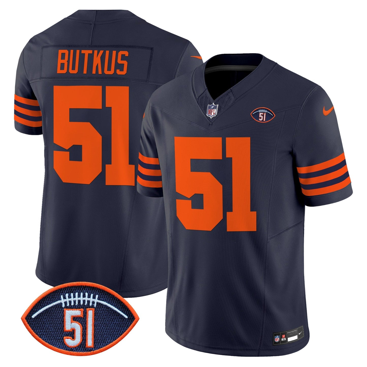CHI Dick Butkus Patch Throwback Vapor Limited Jersey - All Stitched