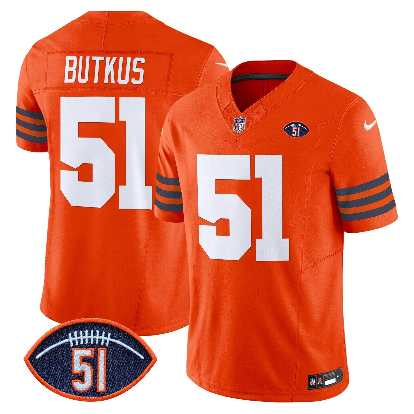 CHI Dick Butkus Patch Throwback Vapor Limited Jersey - All Stitched