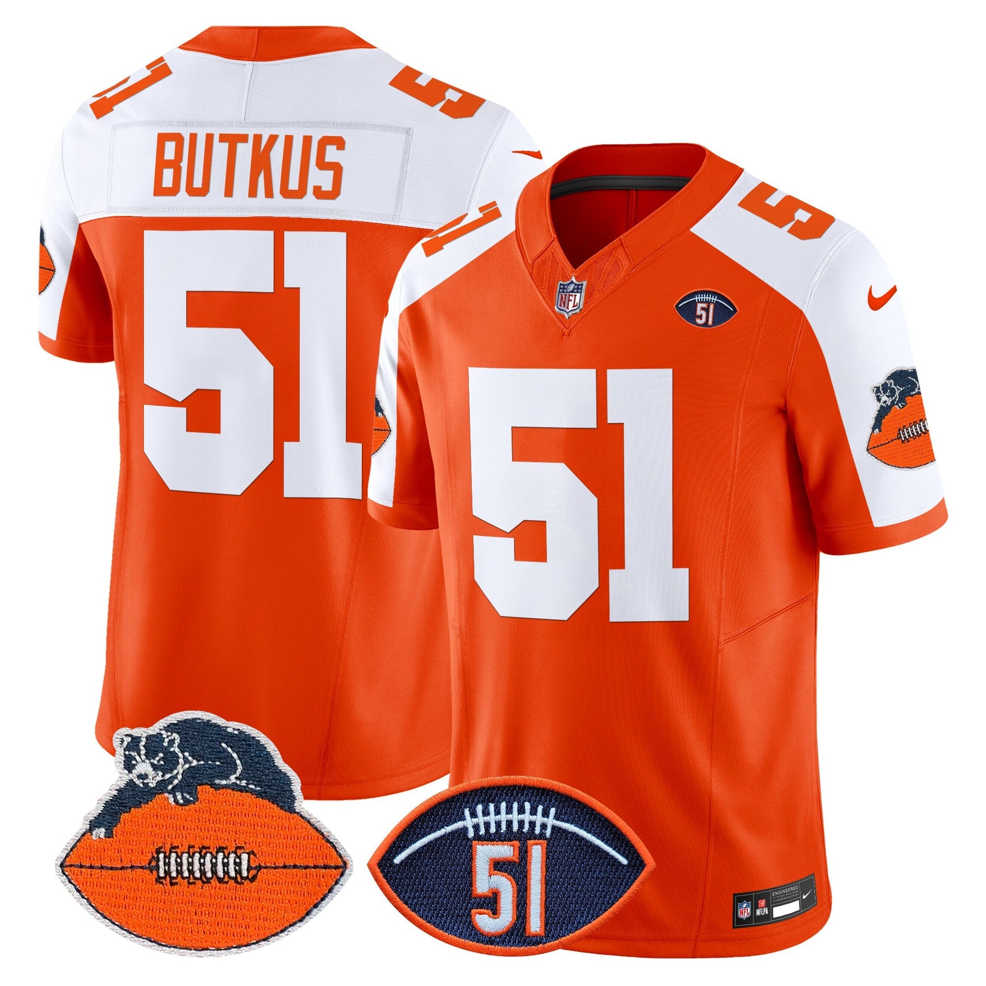 CHI Dick Butkus Patch Throwback Vapor Limited Jersey - All Stitched