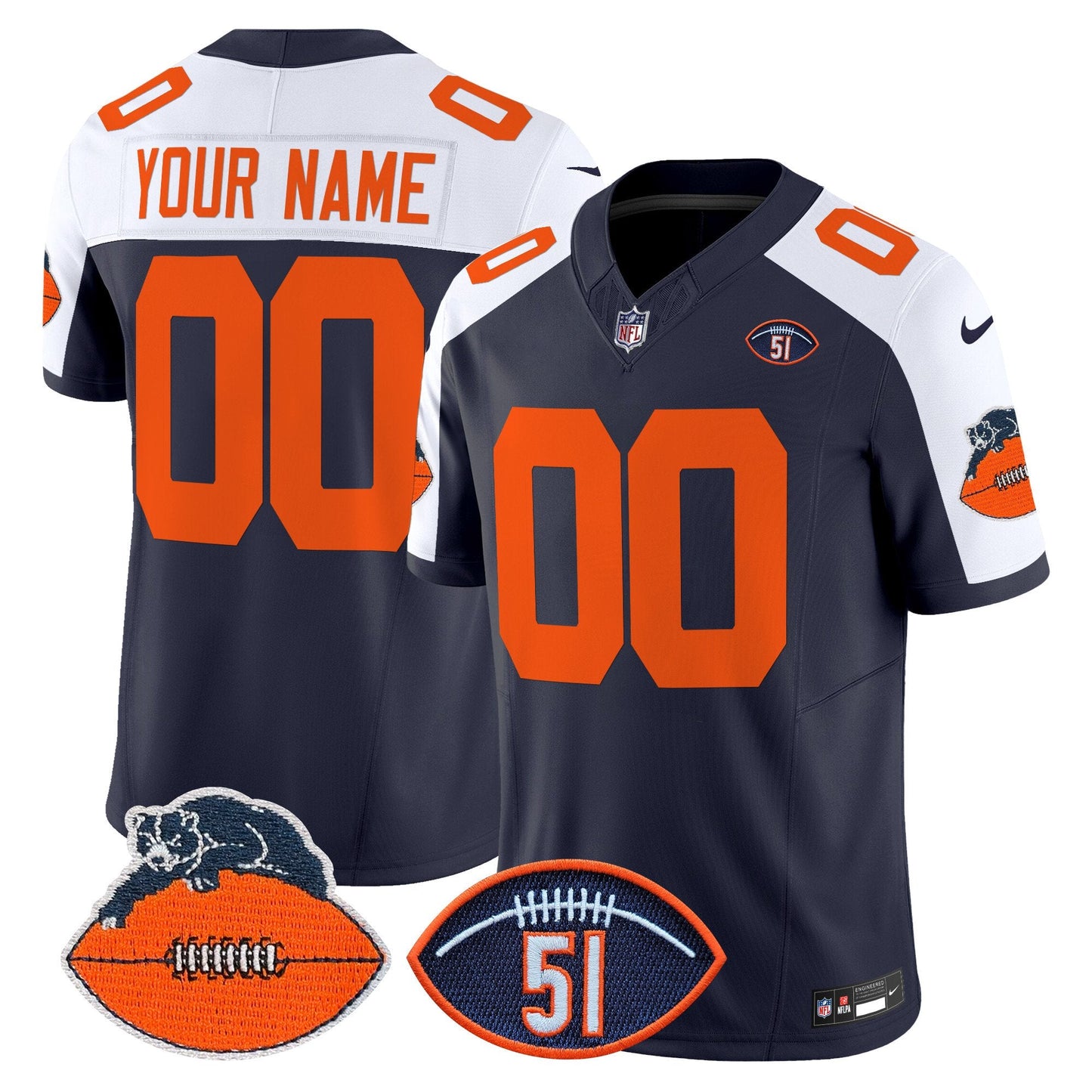 Chicago Bears Dick Butkus Patch Throwback Vapor Limited Custom Jersey - All Stitched