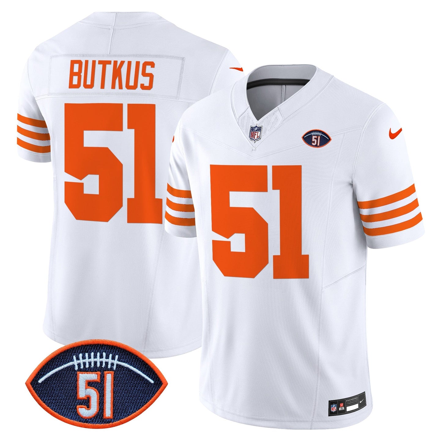 CHI Dick Butkus Patch Throwback Vapor Limited Jersey - All Stitched