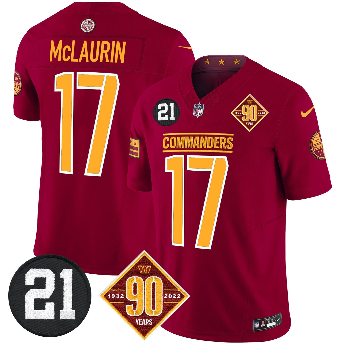 Men's Washington Commanders 90th & Sean Taylor Patch Vapor Limited Jersey - All Stitched
