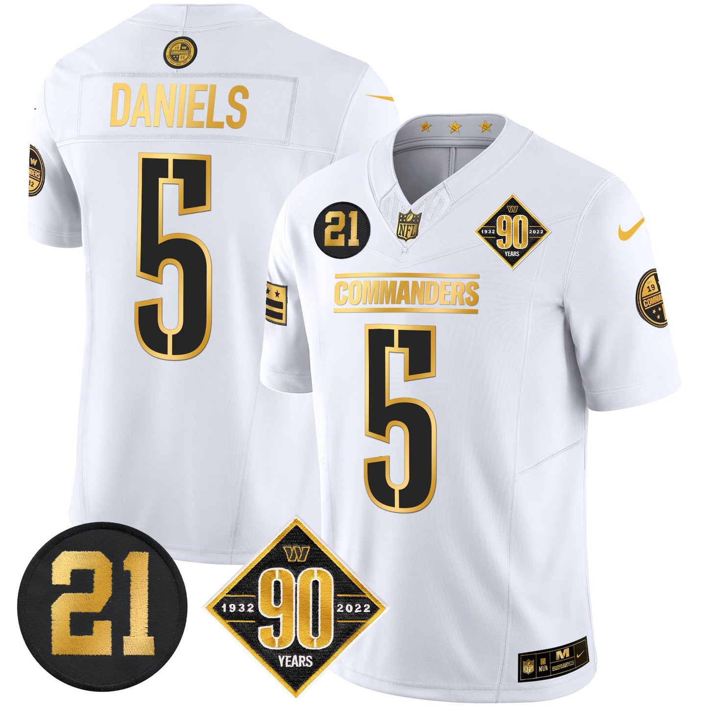 Men's Washington Commanders 90th & Sean Taylor Patch Gold Vapor Limited Jersey - All Stitched