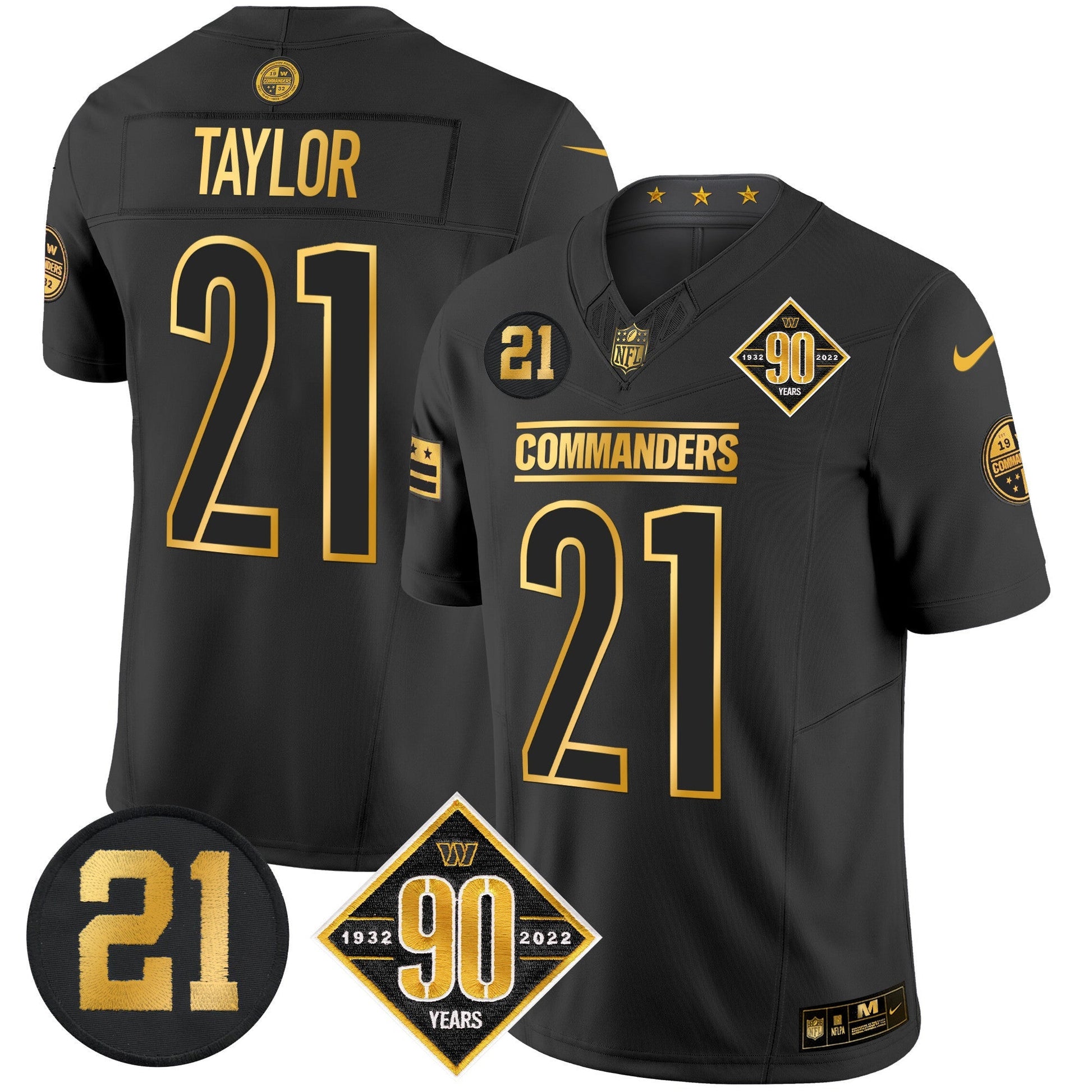 Men's Washington Commanders 90th & Sean Taylor Patch Gold Vapor Limited Jersey - All Stitched
