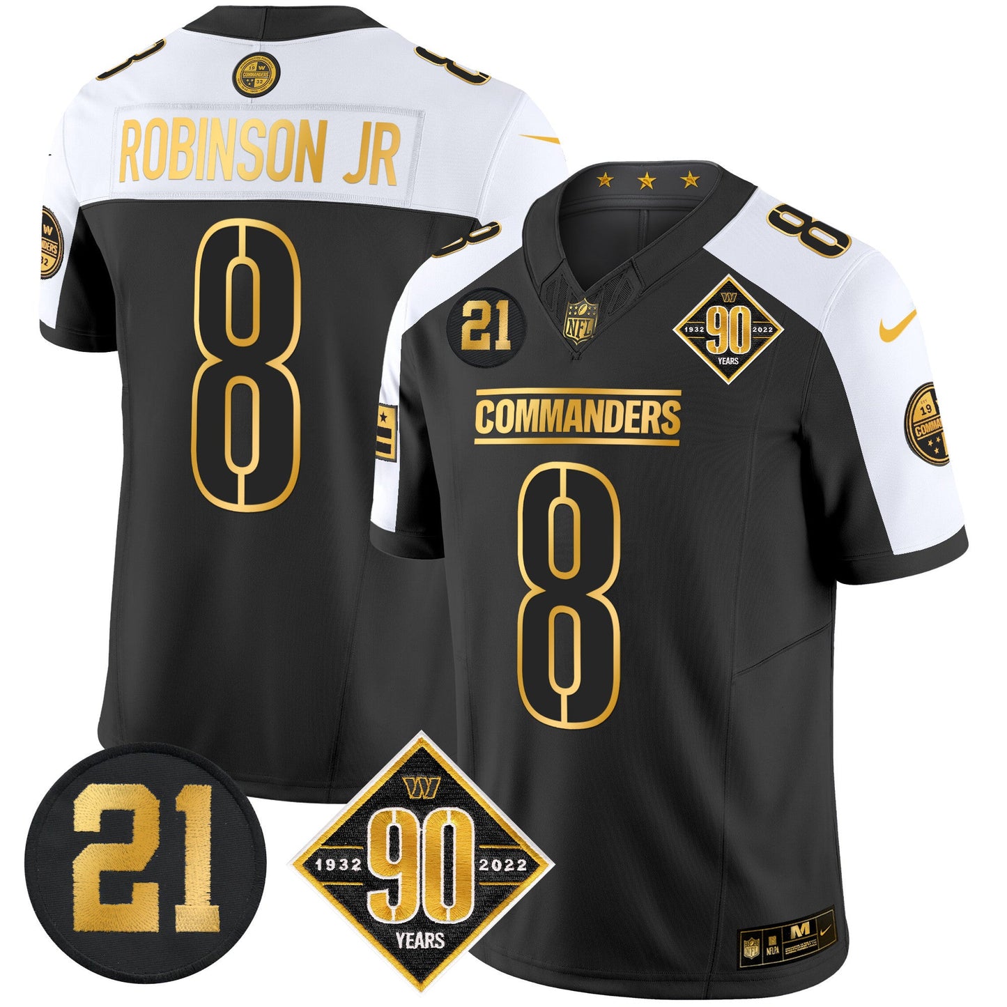 Men's Washington Commanders 90th & Sean Taylor Patch Gold Vapor Limited Jersey - All Stitched