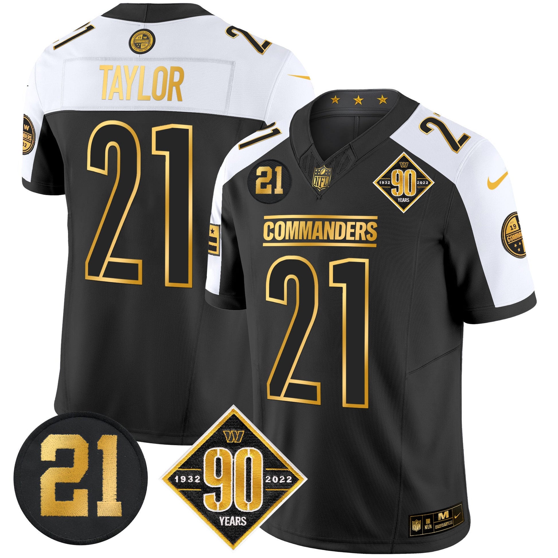 Men's Washington Commanders 90th & Sean Taylor Patch Gold Vapor Limited Jersey - All Stitched