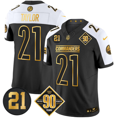Men's Washington Commanders 90th & Sean Taylor Patch Gold Vapor Limited Jersey - All Stitched