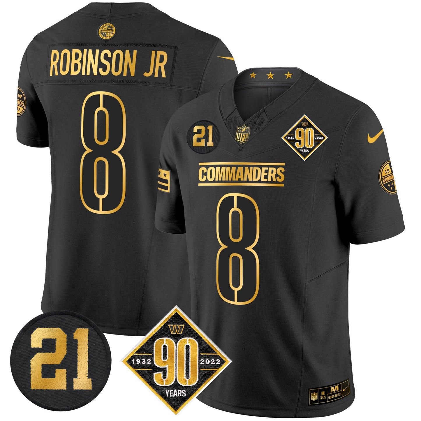 Men's Washington Commanders 90th & Sean Taylor Patch Gold Vapor Limited Jersey - All Stitched