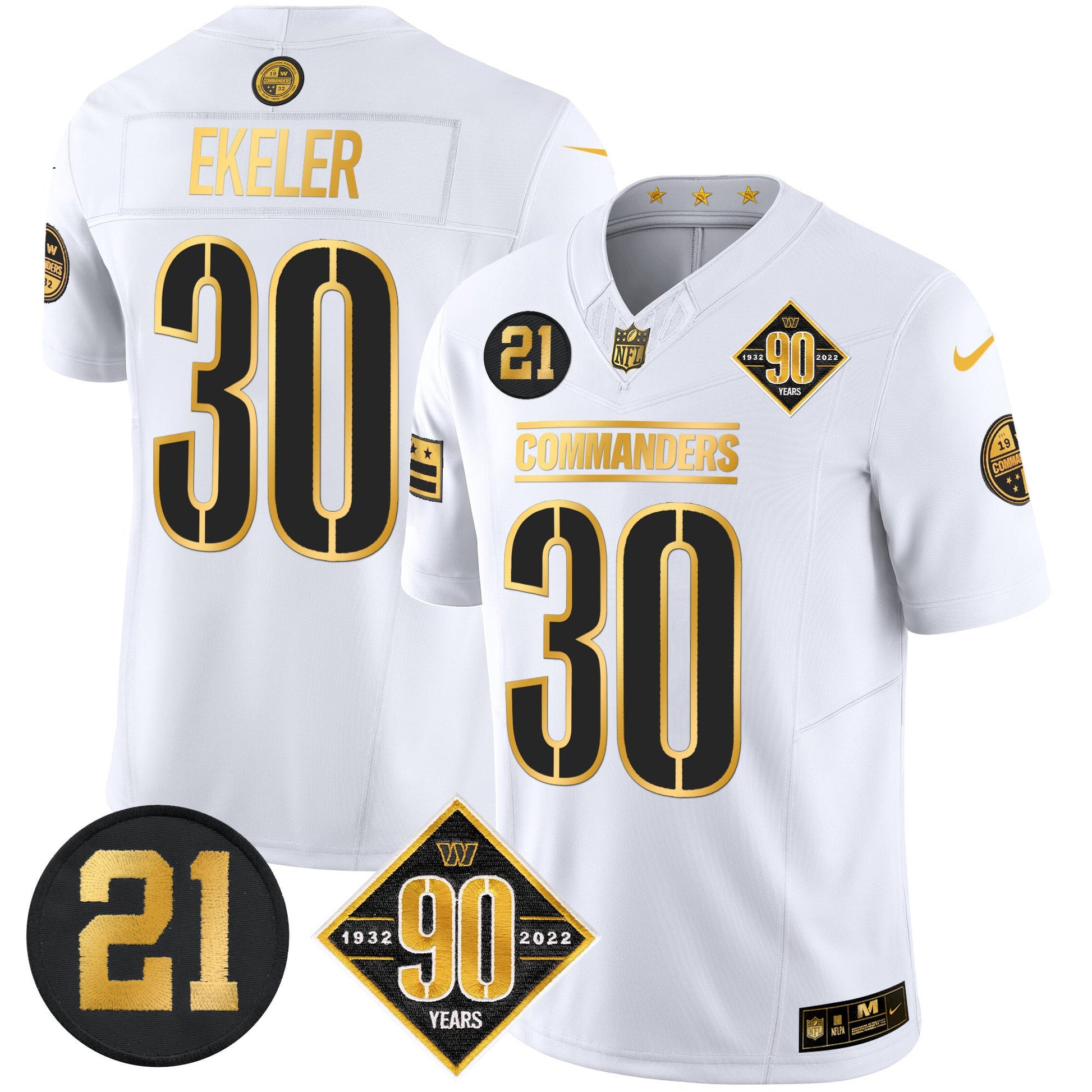 Men's Washington Commanders 90th & Sean Taylor Patch Gold Vapor Limited Jersey - All Stitched