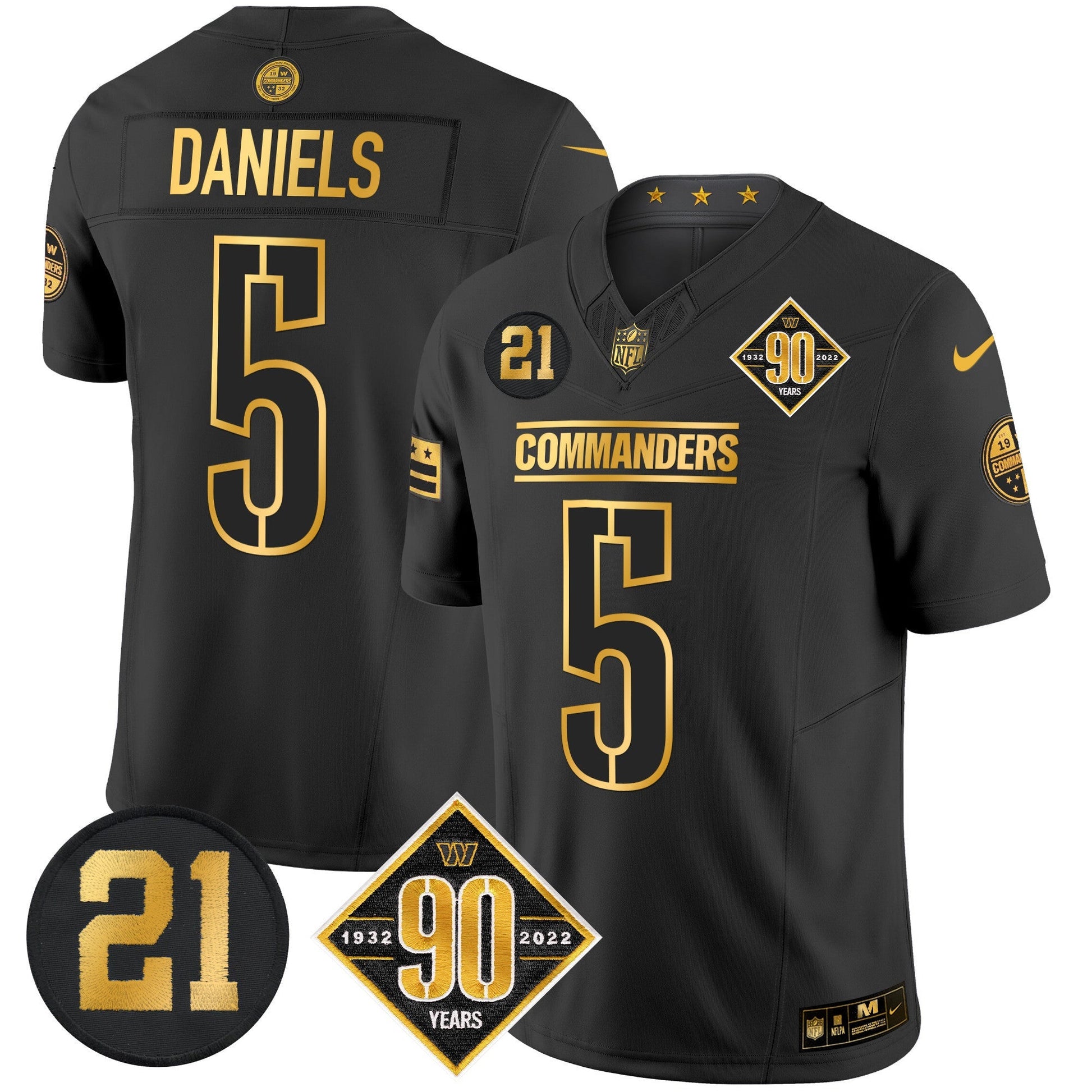 Men's Washington Commanders 90th & Sean Taylor Patch Gold Vapor Limited Jersey - All Stitched