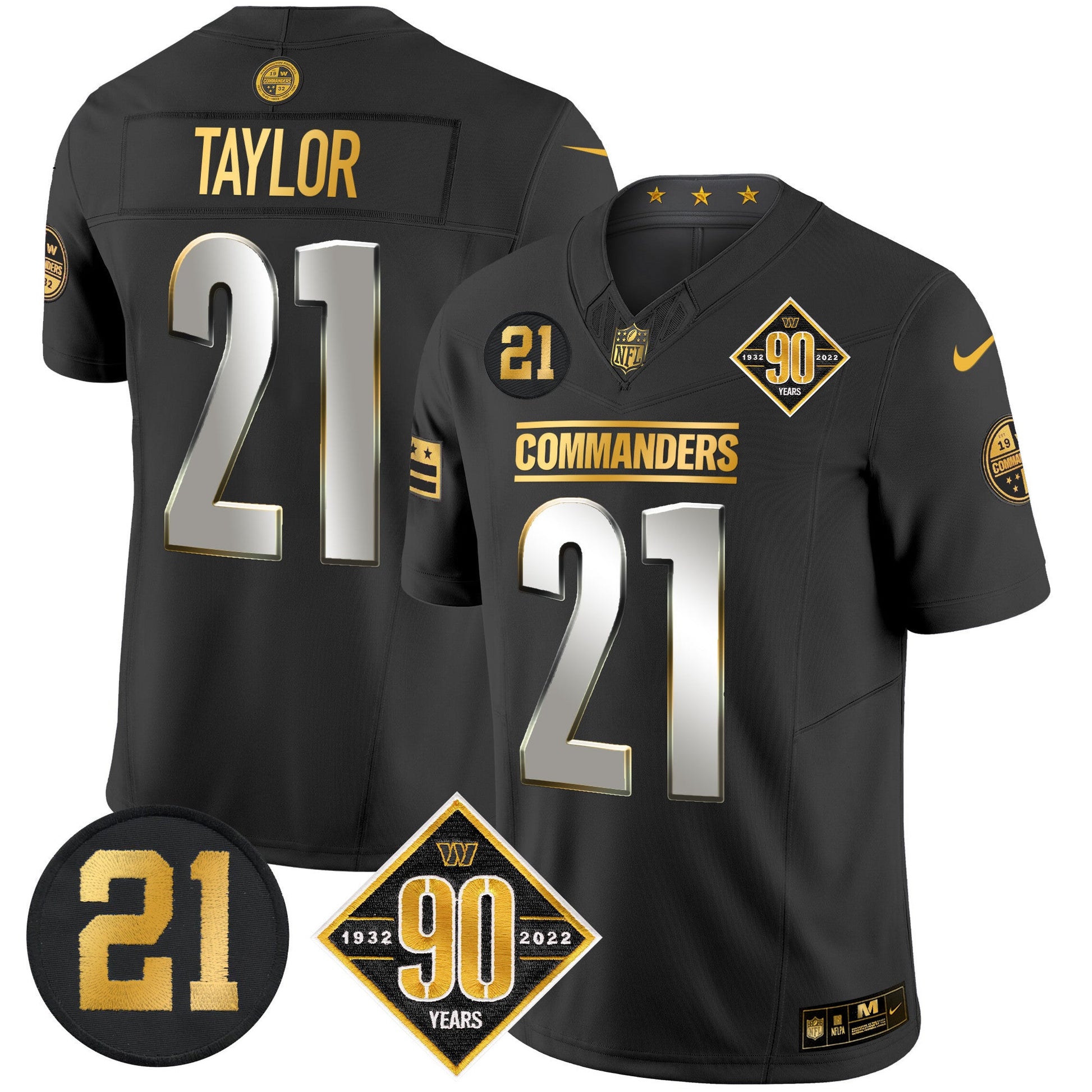 Men's Washington Commanders 90th & Sean Taylor Patch Gold Vapor Limited Jersey - All Stitched