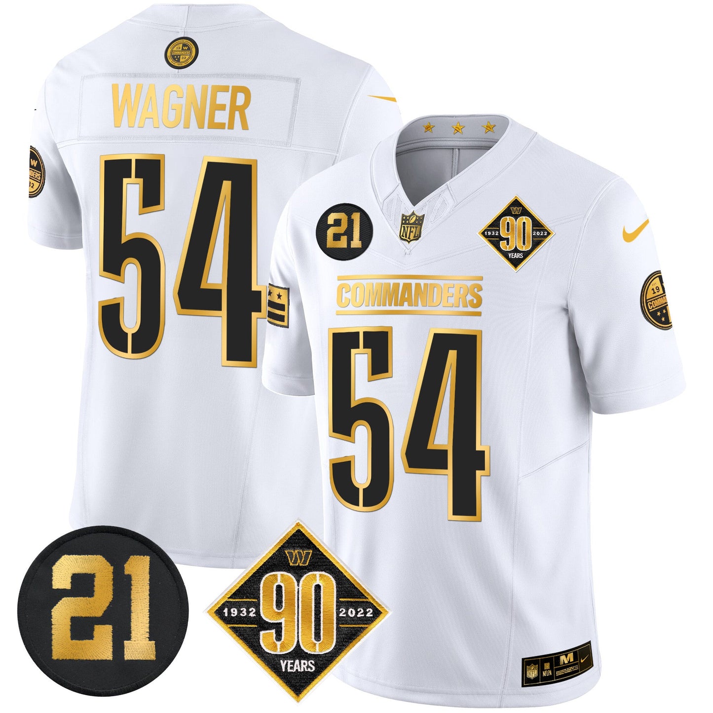 Men's Washington Commanders 90th & Sean Taylor Patch Gold Vapor Limited Jersey - All Stitched