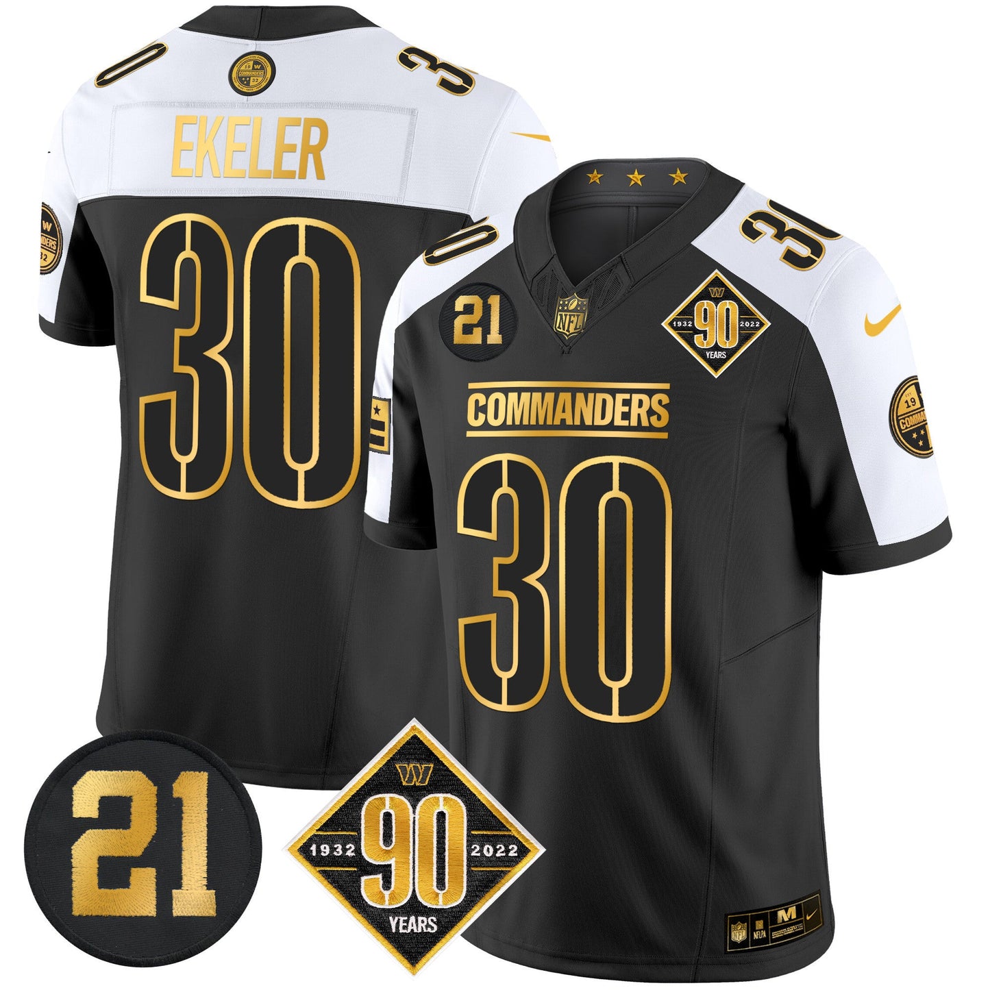 Men's Washington Commanders 90th & Sean Taylor Patch Gold Vapor Limited Jersey - All Stitched