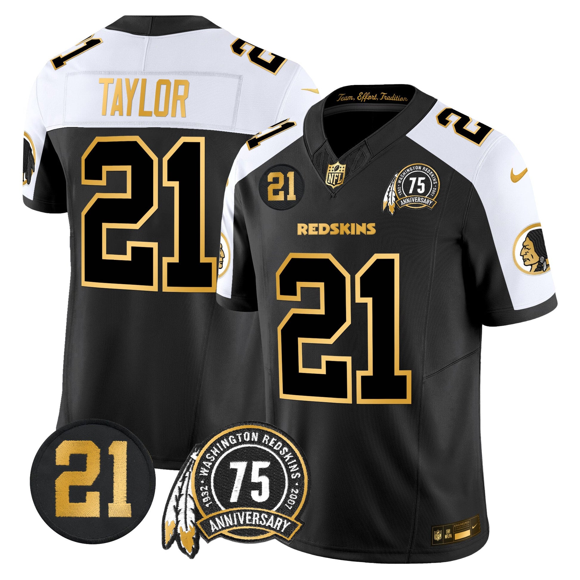 Men's Washington Redskins 75th & Sean Taylor Patch Gold Vapor Limited Jersey - All Stitched