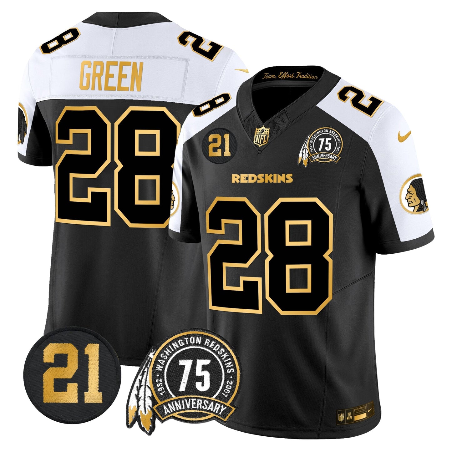 Men's Washington Redskins 75th & Sean Taylor Patch Gold Vapor Limited Jersey - All Stitched