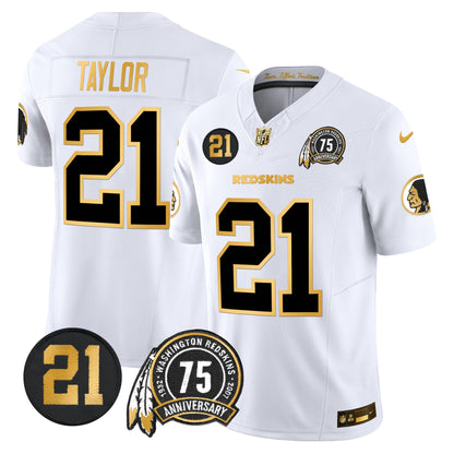 Men's Washington Redskins 75th & Sean Taylor Patch Gold Vapor Limited Jersey - All Stitched