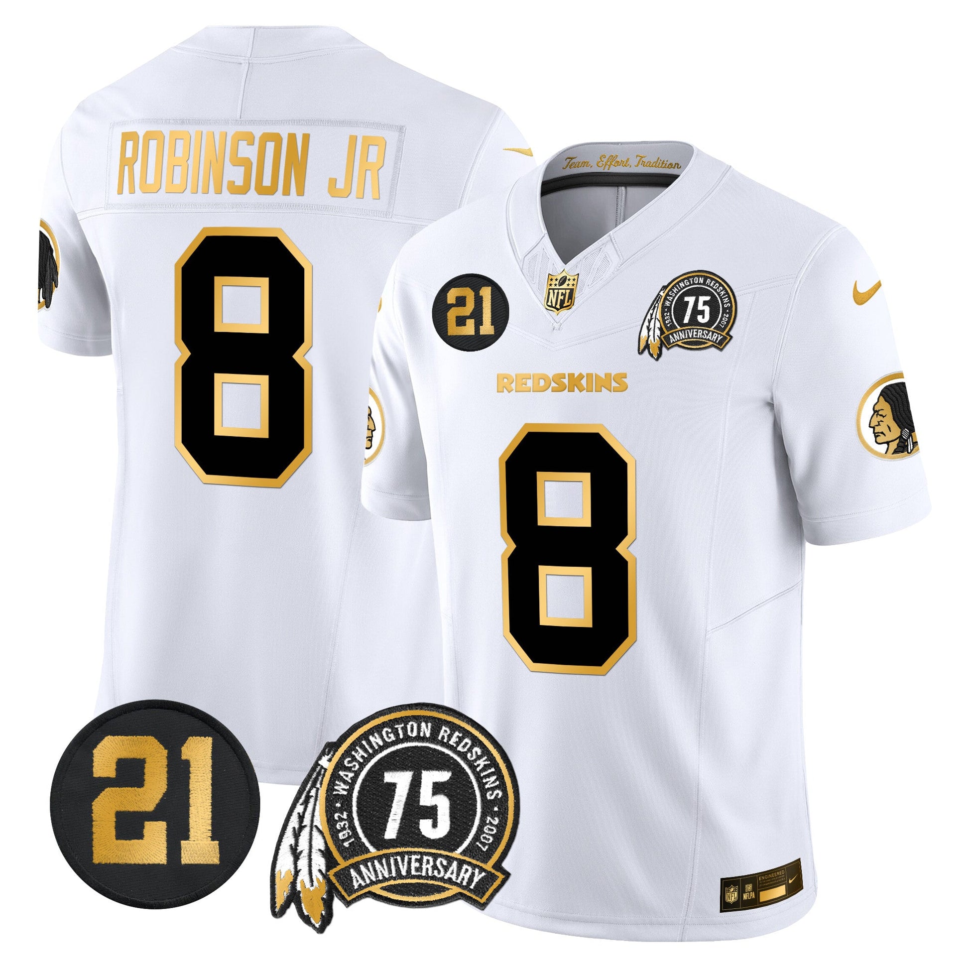 Men's Washington Redskins 75th & Sean Taylor Patch Gold Vapor Limited Jersey - All Stitched