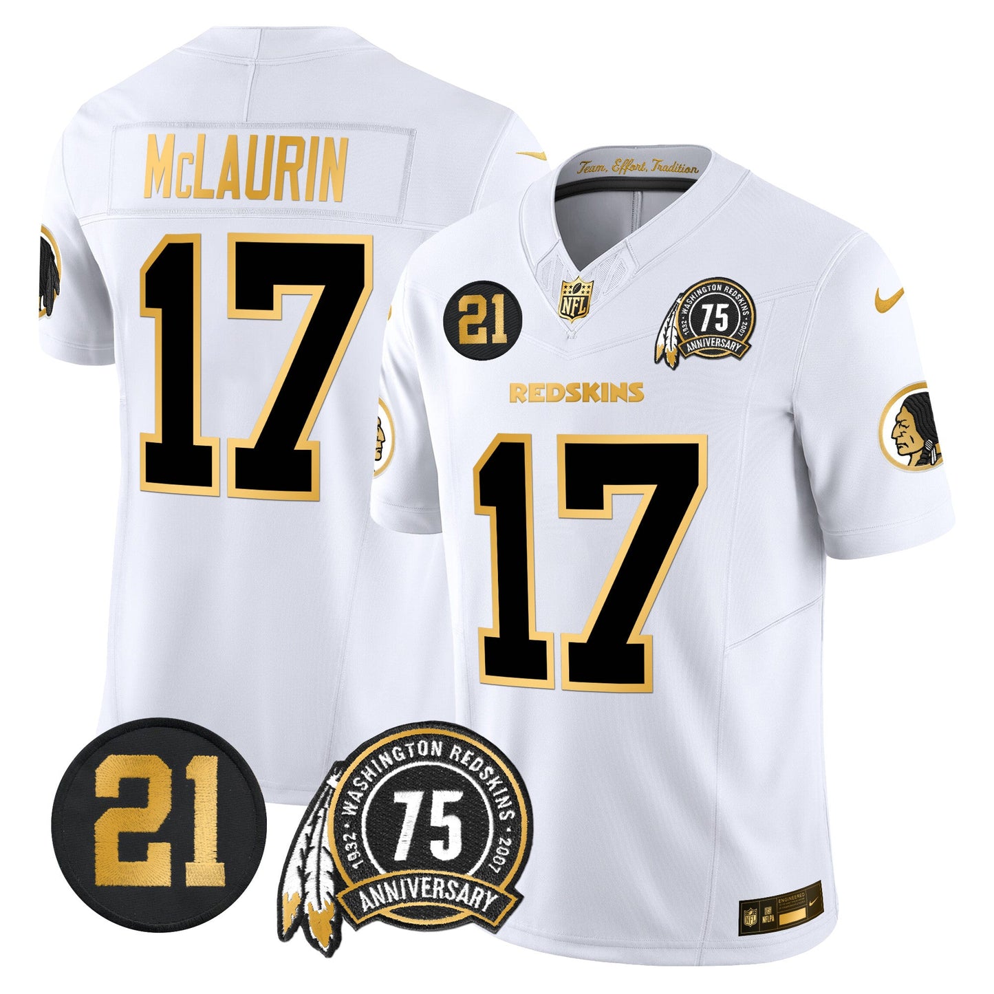 Men's Washington Redskins 75th & Sean Taylor Patch Gold Vapor Limited Jersey - All Stitched