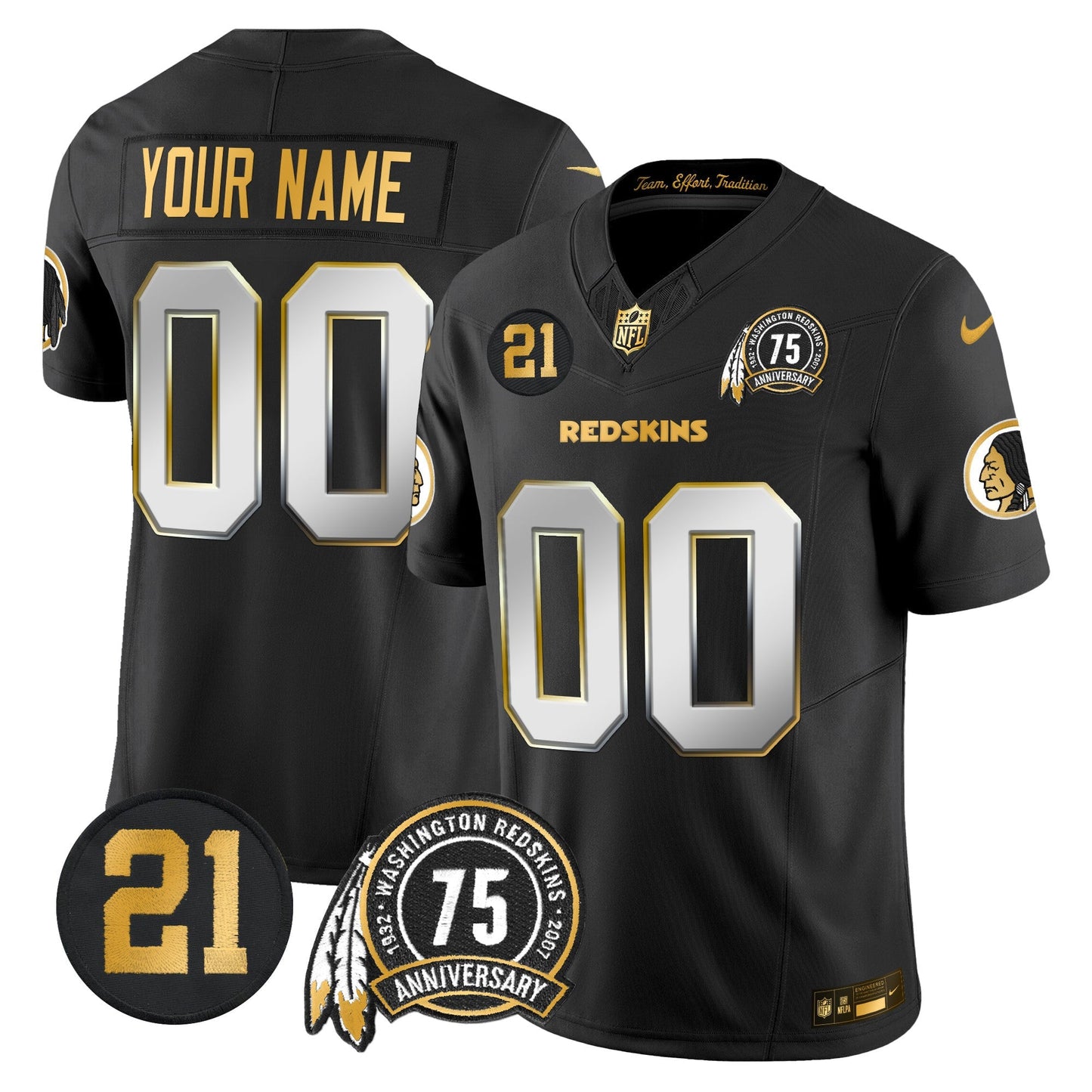 Washington Redskins 75th & Sean Taylor Patch Gold Vapor Limited Custom Jersey - All Stitched