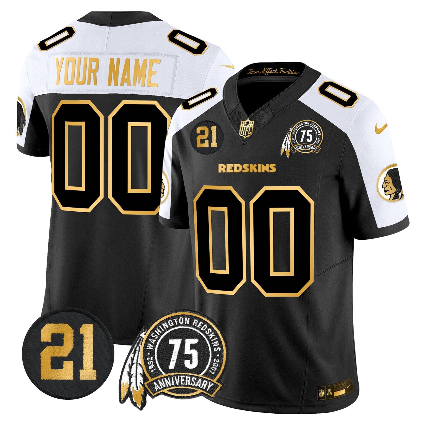 Washington Redskins 75th & Sean Taylor Patch Gold Vapor Limited Custom Jersey - All Stitched