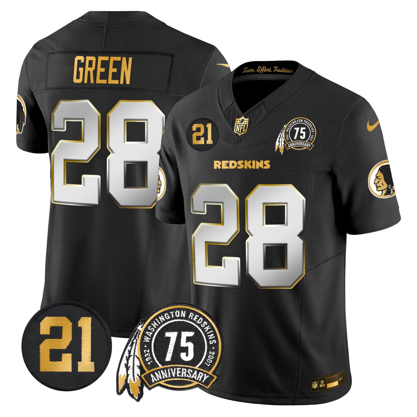 Men's Washington Redskins 75th & Sean Taylor Patch Gold Vapor Limited Jersey - All Stitched