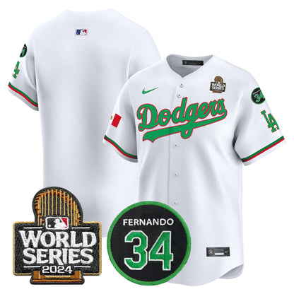 Dodgers Mexico Fernando Memorial & 2024 World Series Patch Vapor Premier Limited Jersey V3 - All Stitched