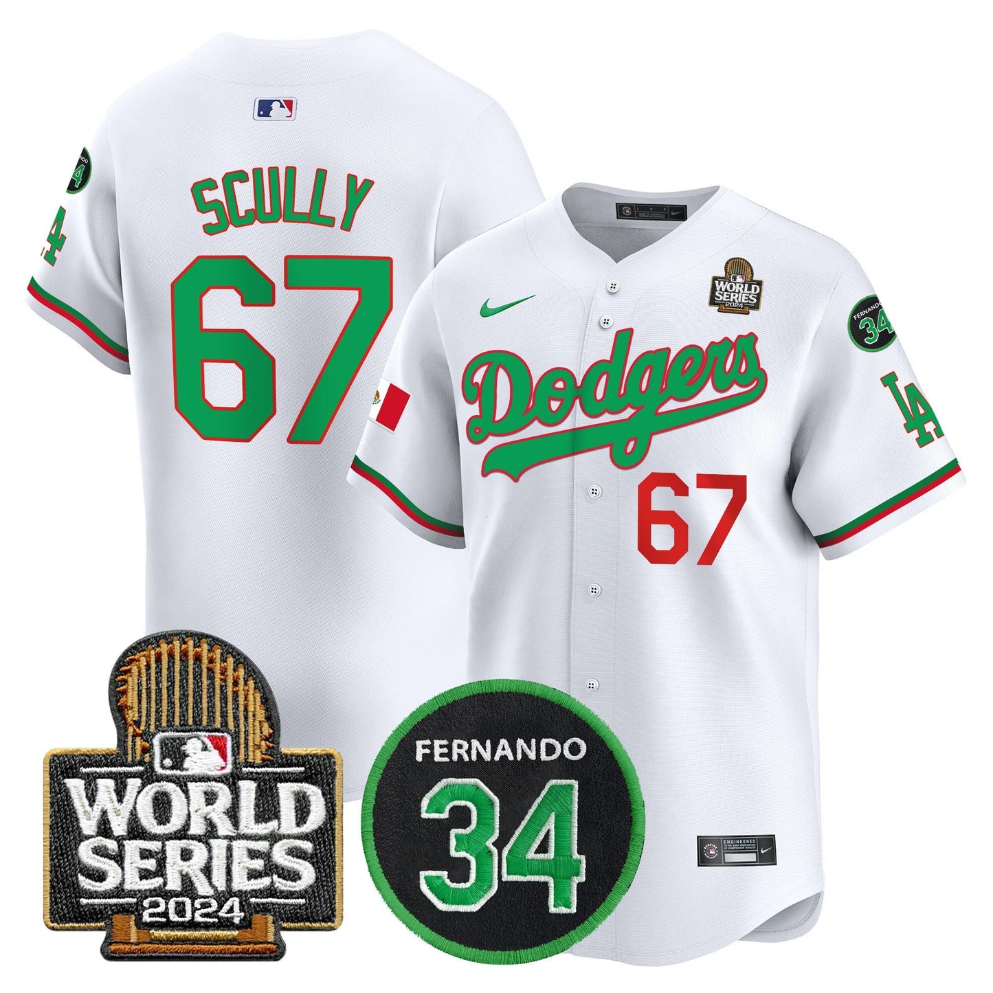 Dodgers Mexico Fernando Memorial & 2024 World Series Patch Vapor Premier Limited Jersey V3 - All Stitched