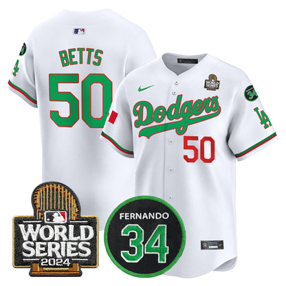Dodgers Mexico Fernando Memorial & 2024 World Series Patch Vapor Premier Limited Jersey V3 - All Stitched