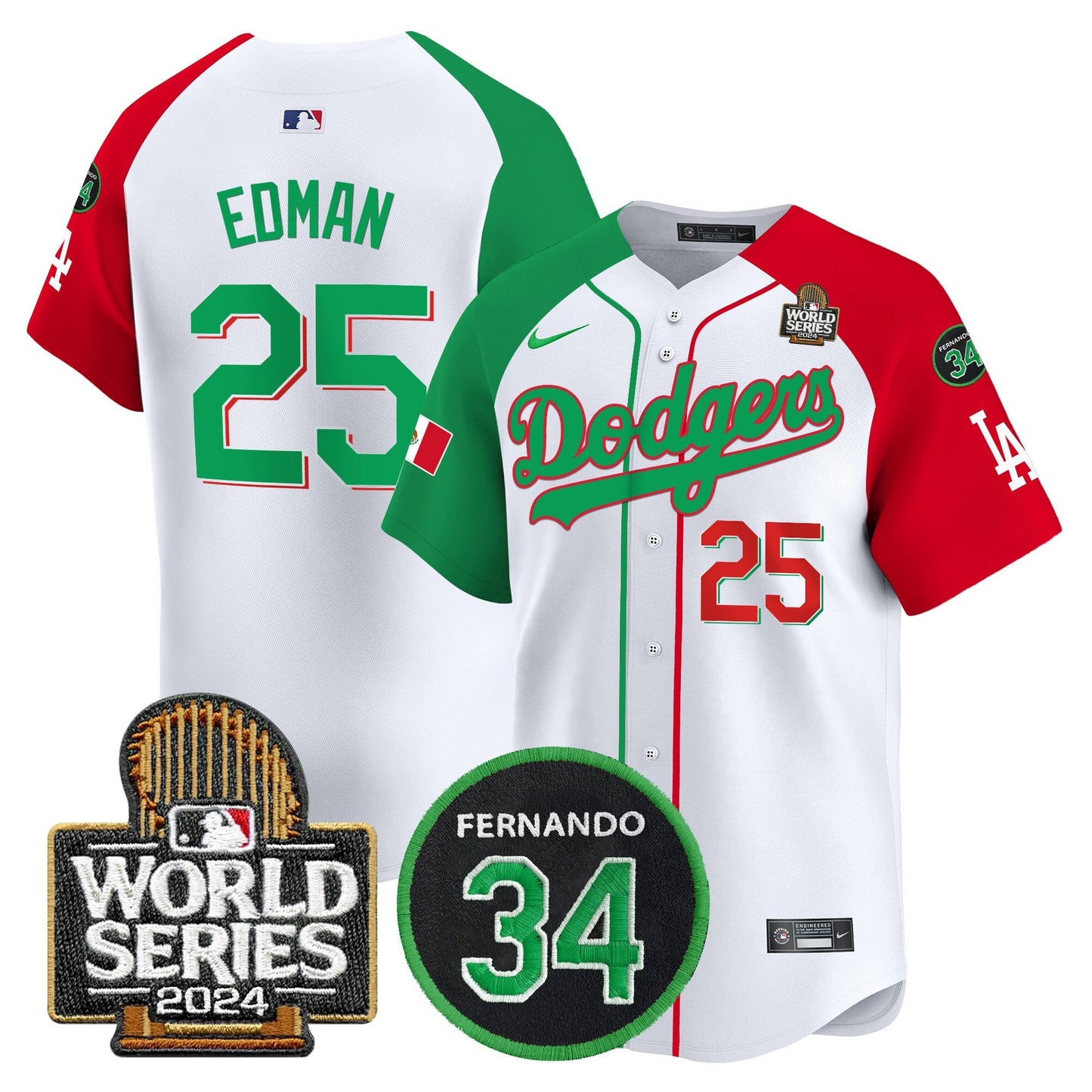 Dodgers Mexico Fernando Memorial & 2024 World Series Patch Vapor Premier Limited Jersey V3 - All Stitched
