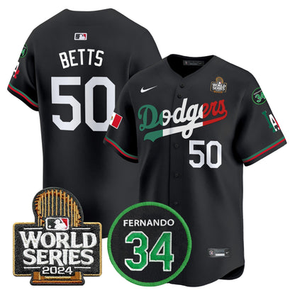 Dodgers Mexico Fernando Memorial & 2024 World Series Patch Vapor Premier Limited Jersey V3 - All Stitched