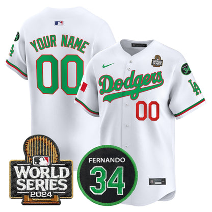 Dodgers Mexico Fernando Memorial & 2024 World Series Patch Vapor Premier Limited Custom Jersey V3 - All Stitched