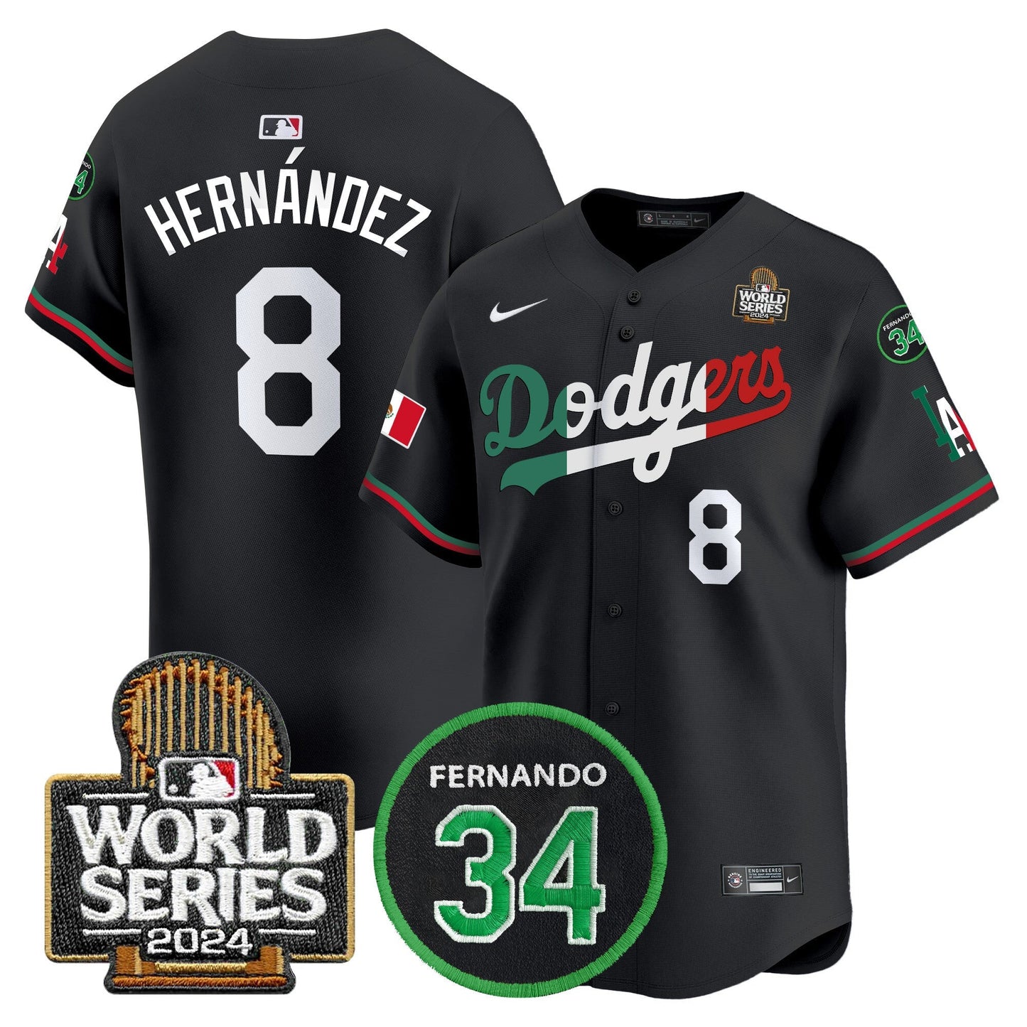 Dodgers Mexico Fernando Memorial & 2024 World Series Patch Vapor Premier Limited Jersey V3 - All Stitched