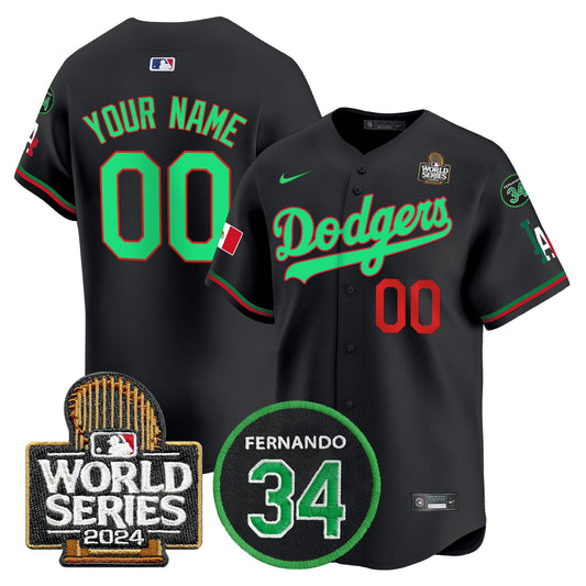Dodgers Mexico Fernando Memorial & 2024 World Series Patch Vapor Premier Limited Custom Jersey V3 - All Stitched