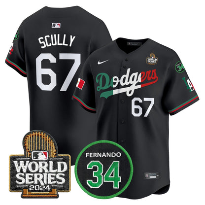 Dodgers Mexico Fernando Memorial & 2024 World Series Patch Vapor Premier Limited Jersey V3 - All Stitched