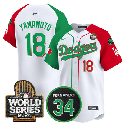 Dodgers Mexico Fernando Memorial & 2024 World Series Patch Vapor Premier Limited Jersey V3 - All Stitched