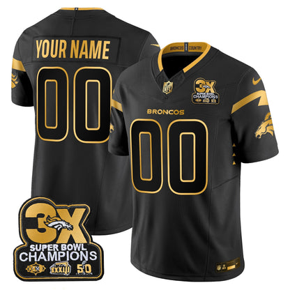 DEN 3-Time Champions Patch Gold Vapor Limited Custom Jersey - All Stitched