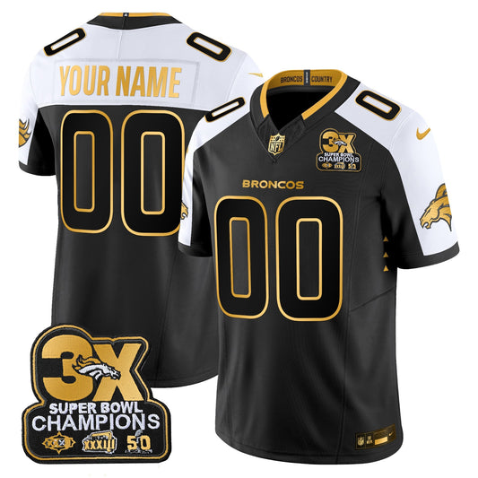 DEN 3-Time Champions Patch Gold Vapor Limited Custom Jersey - All Stitched