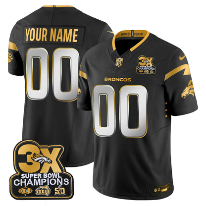 DEN 3-Time Champions Patch Gold Vapor Limited Custom Jersey - All Stitched