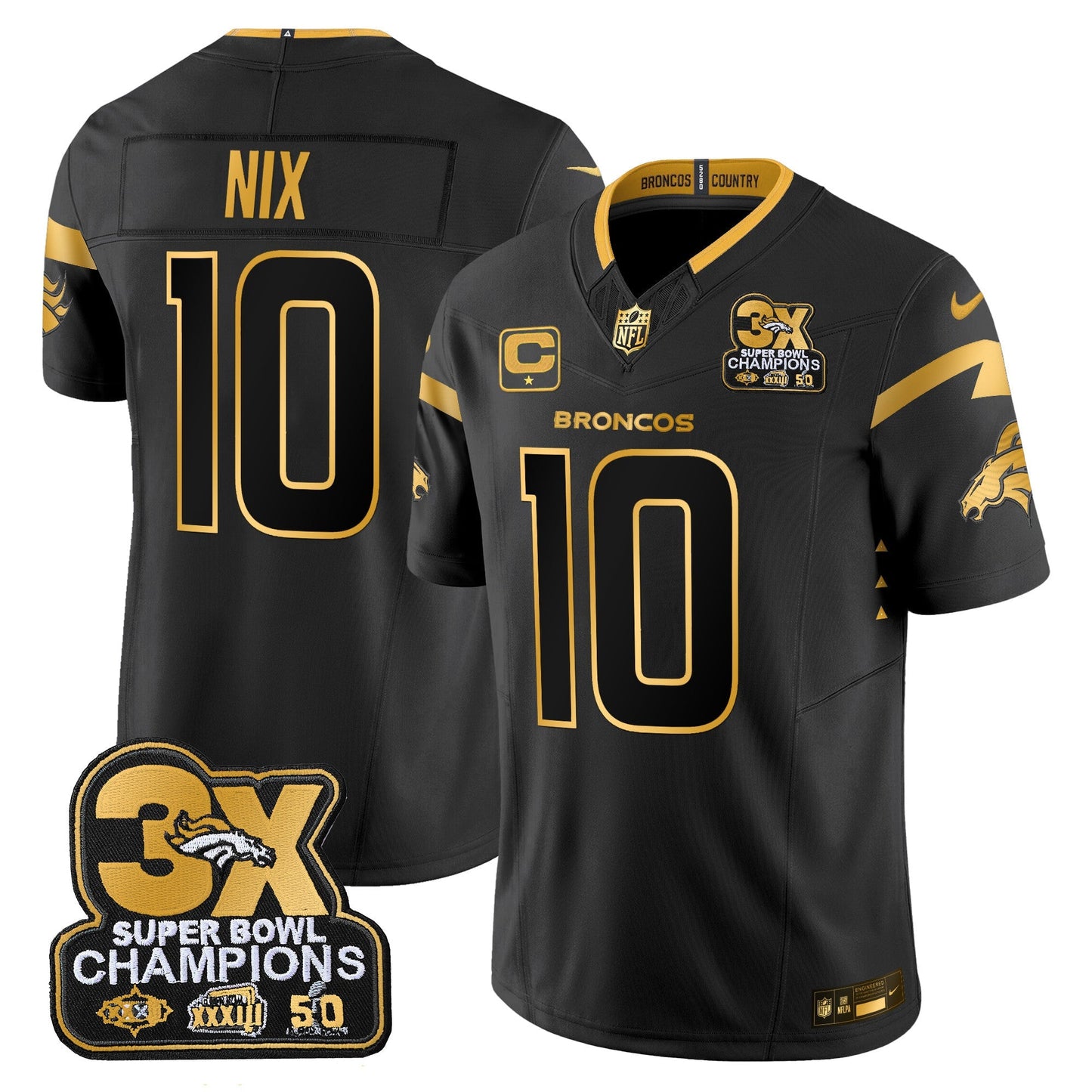 DEN 3-Time Champions Patch Gold Vapor Limited Jersey - All Stitched