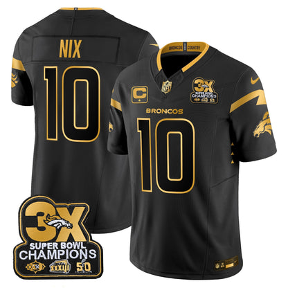 DEN 3-Time Champions Patch Gold Vapor Limited Jersey - All Stitched