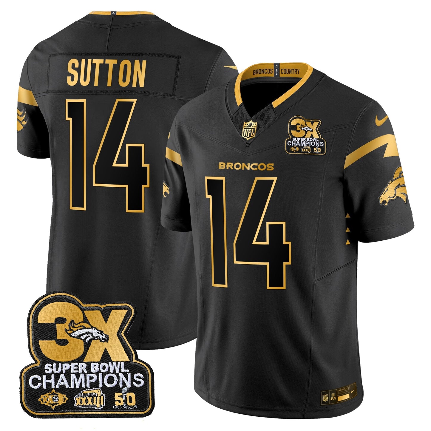 DEN 3-Time Champions Patch Gold Vapor Limited Jersey - All Stitched