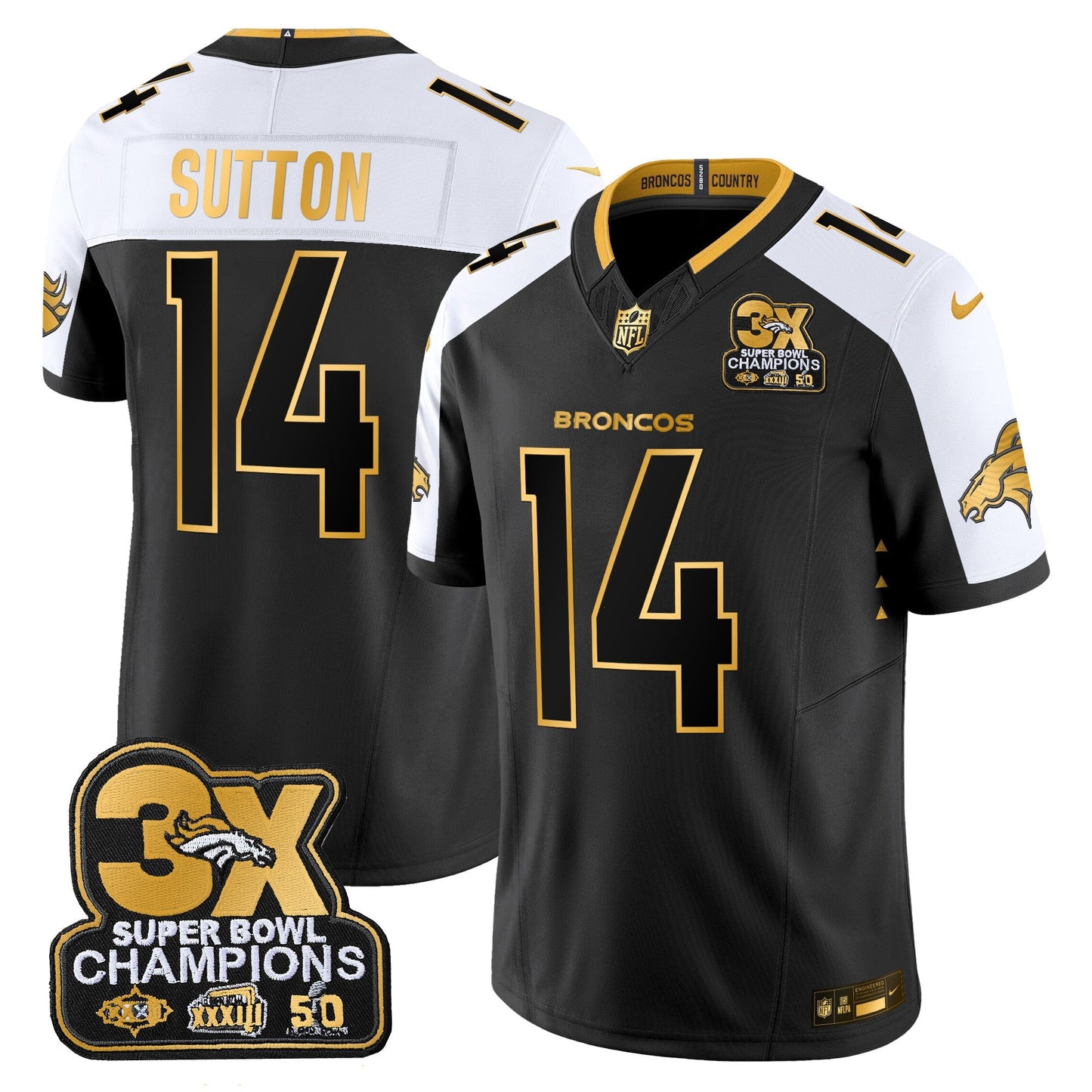 DEN 3-Time Champions Patch Gold Vapor Limited Jersey - All Stitched