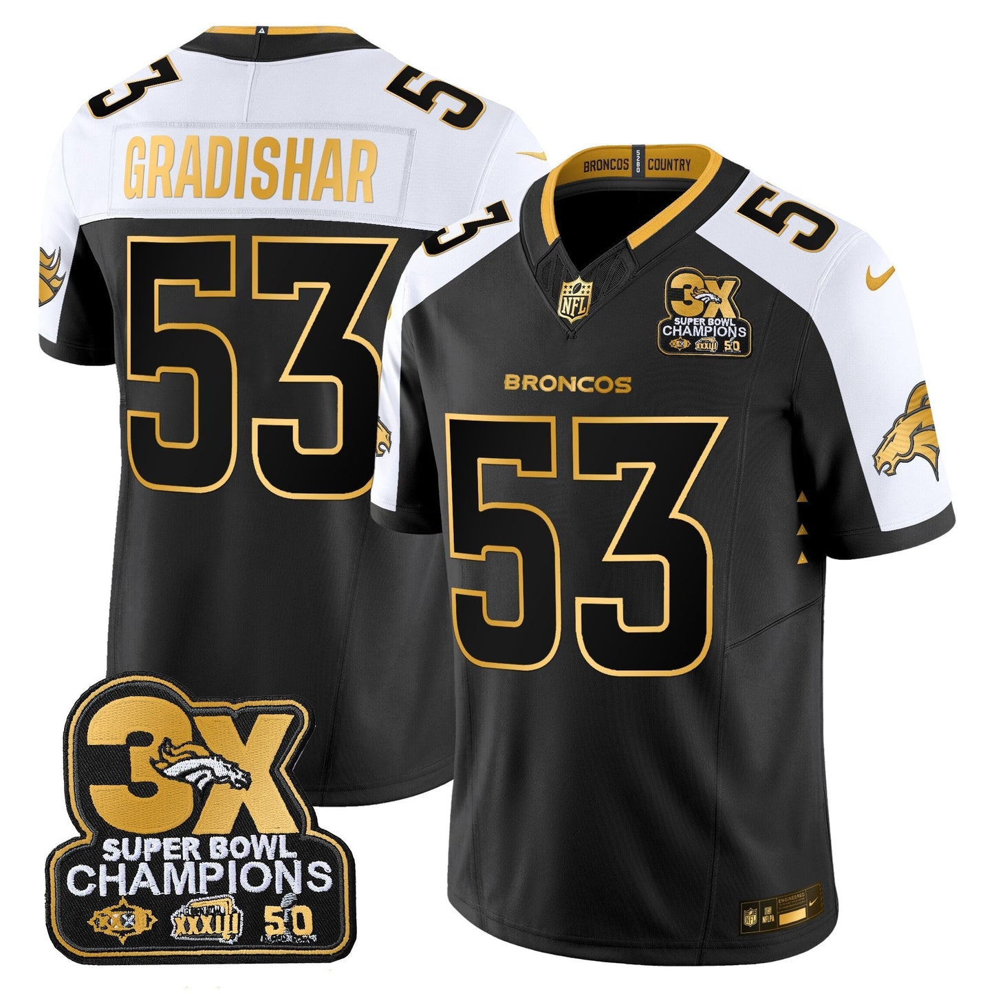 DEN 3-Time Champions Patch Gold Vapor Limited Jersey - All Stitched