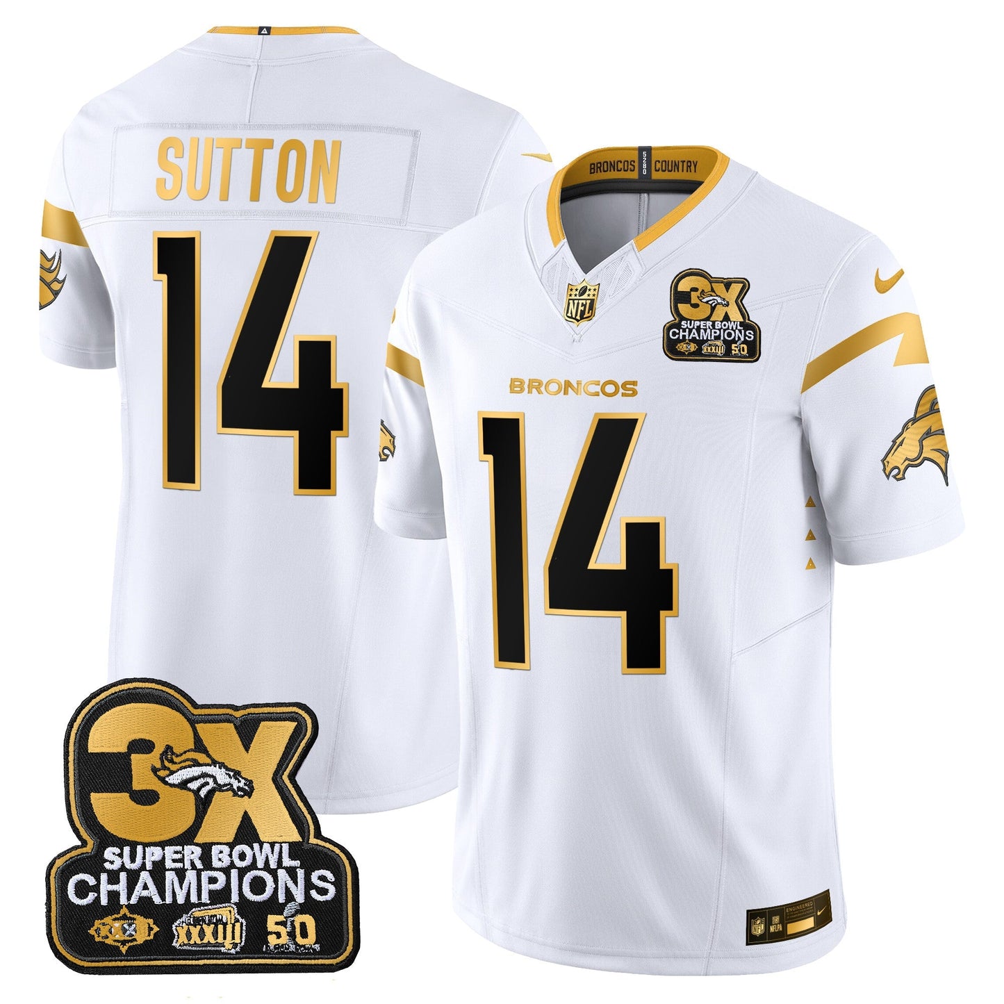 DEN 3-Time Champions Patch Gold Vapor Limited Jersey - All Stitched
