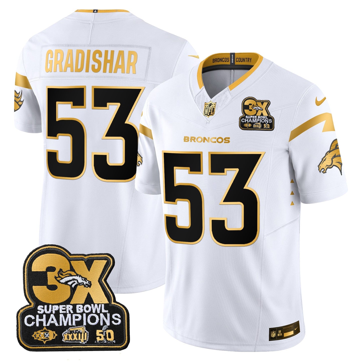 DEN 3-Time Champions Patch Gold Vapor Limited Jersey - All Stitched