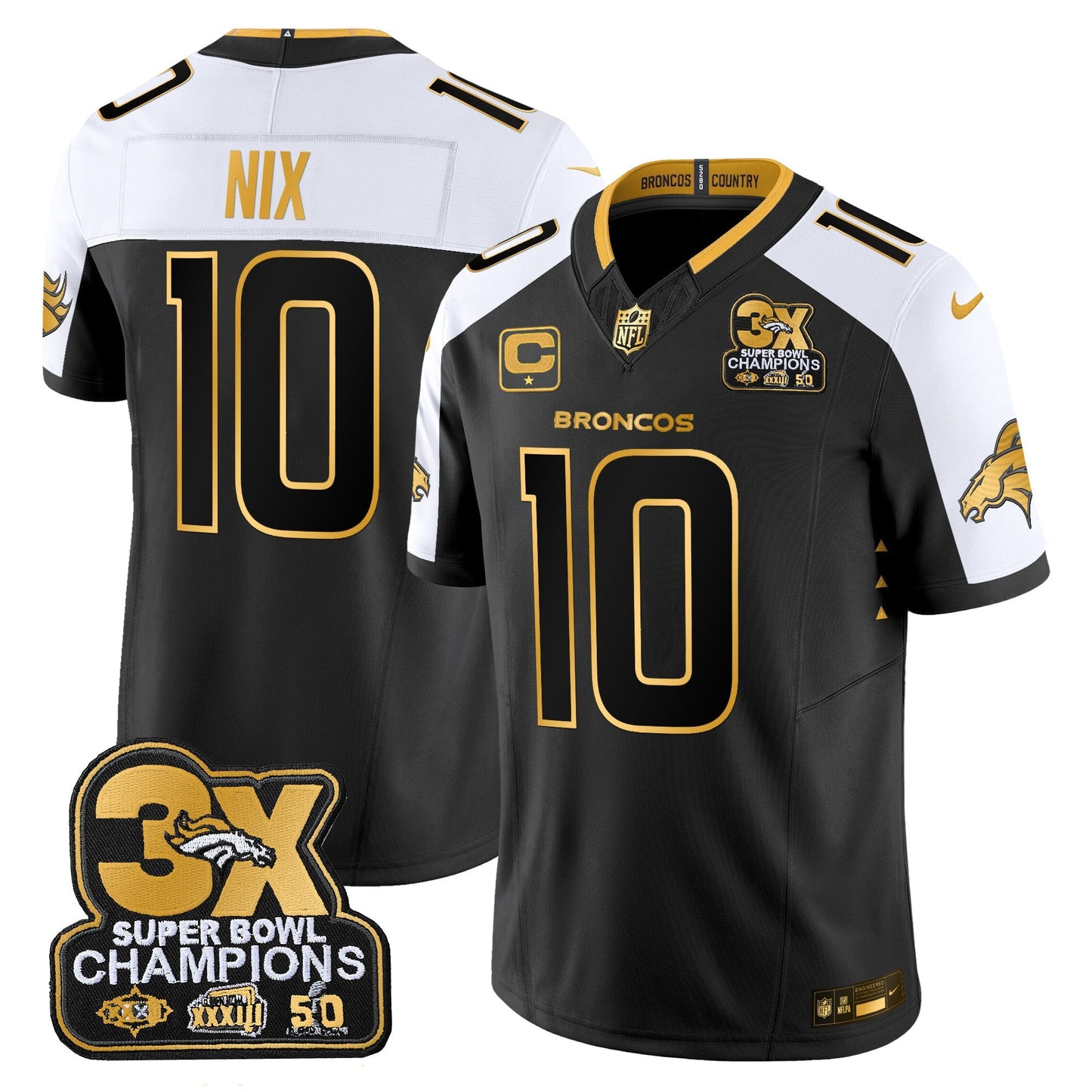 DEN 3-Time Champions Patch Gold Vapor Limited Jersey - All Stitched